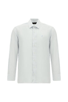 Mavi Uzun Kol Slim Fit Dar Kesim Klasik Çizgili Lyocell Gömlek