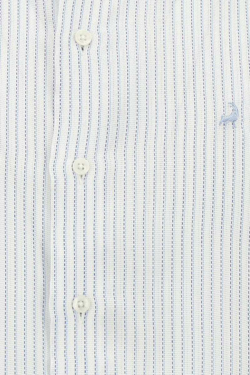 Mavi Uzun Kol Slim Fit Dar Kesim Klasik Çizgili Lyocell Gömlek