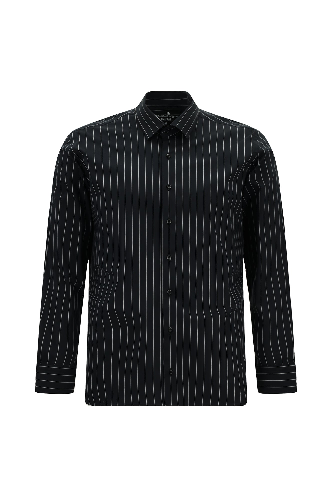 Siyah Flex Suit Uzun Kol Slim Fit Dar Kesim Pamuklu Çizgili Gömlek