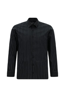 Siyah Flex Suit Uzun Kol Slim Fit Dar Kesim Pamuklu Çizgili Gömlek