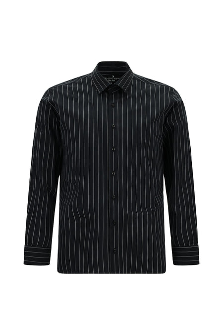 Siyah Flex Suit Uzun Kol Slim Fit Dar Kesim Pamuklu Çizgili Gömlek