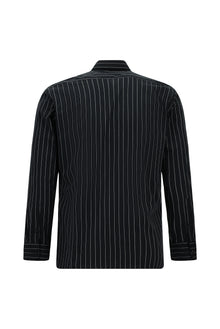 Siyah Flex Suit Uzun Kol Slim Fit Dar Kesim Pamuklu Çizgili Gömlek