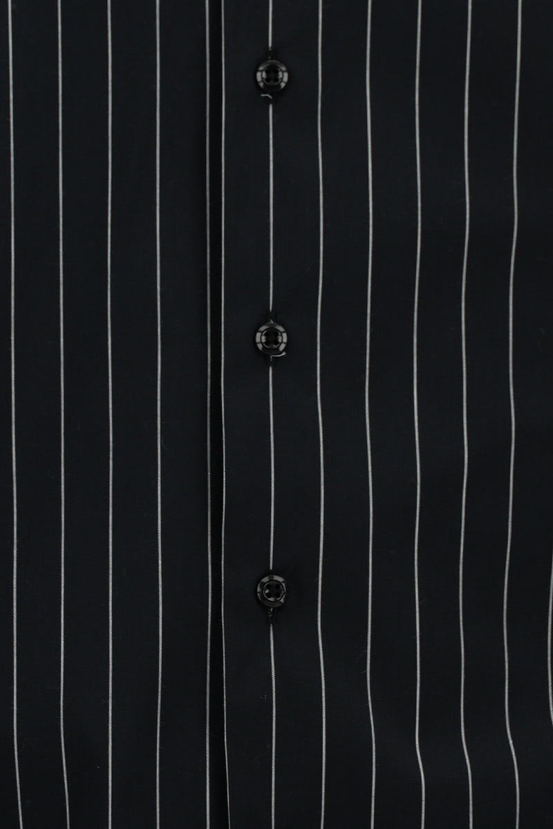 Siyah Flex Suit Uzun Kol Slim Fit Dar Kesim Pamuklu Çizgili Gömlek