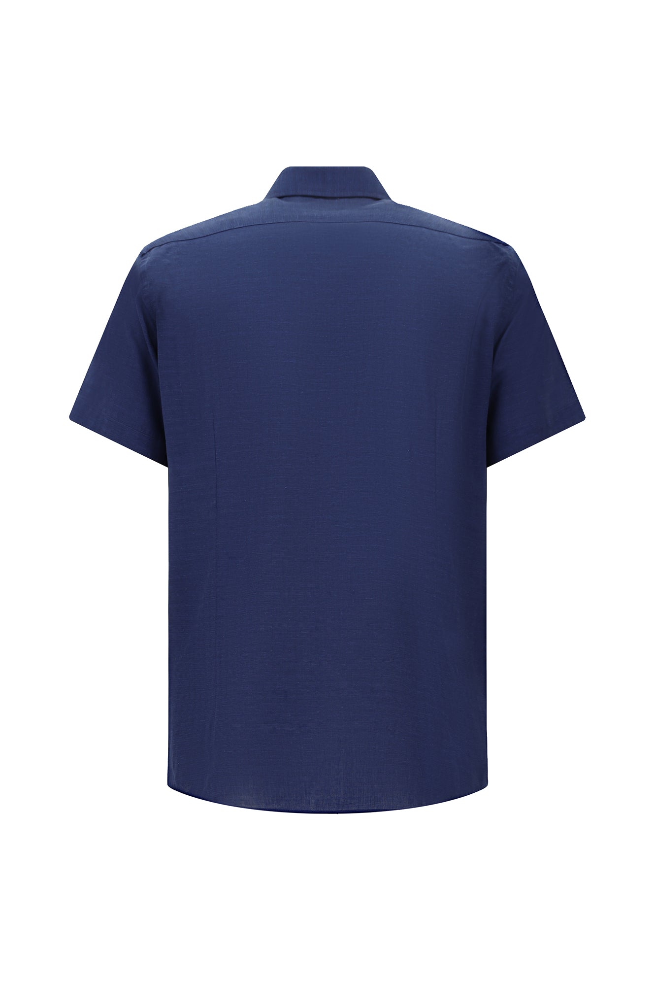 Orta Lacivert Kısa Kol Slim Fit Dar Kesim Desenli Pamuk Gömlek