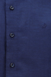 Orta Lacivert Kısa Kol Slim Fit Dar Kesim Desenli Pamuk Gömlek