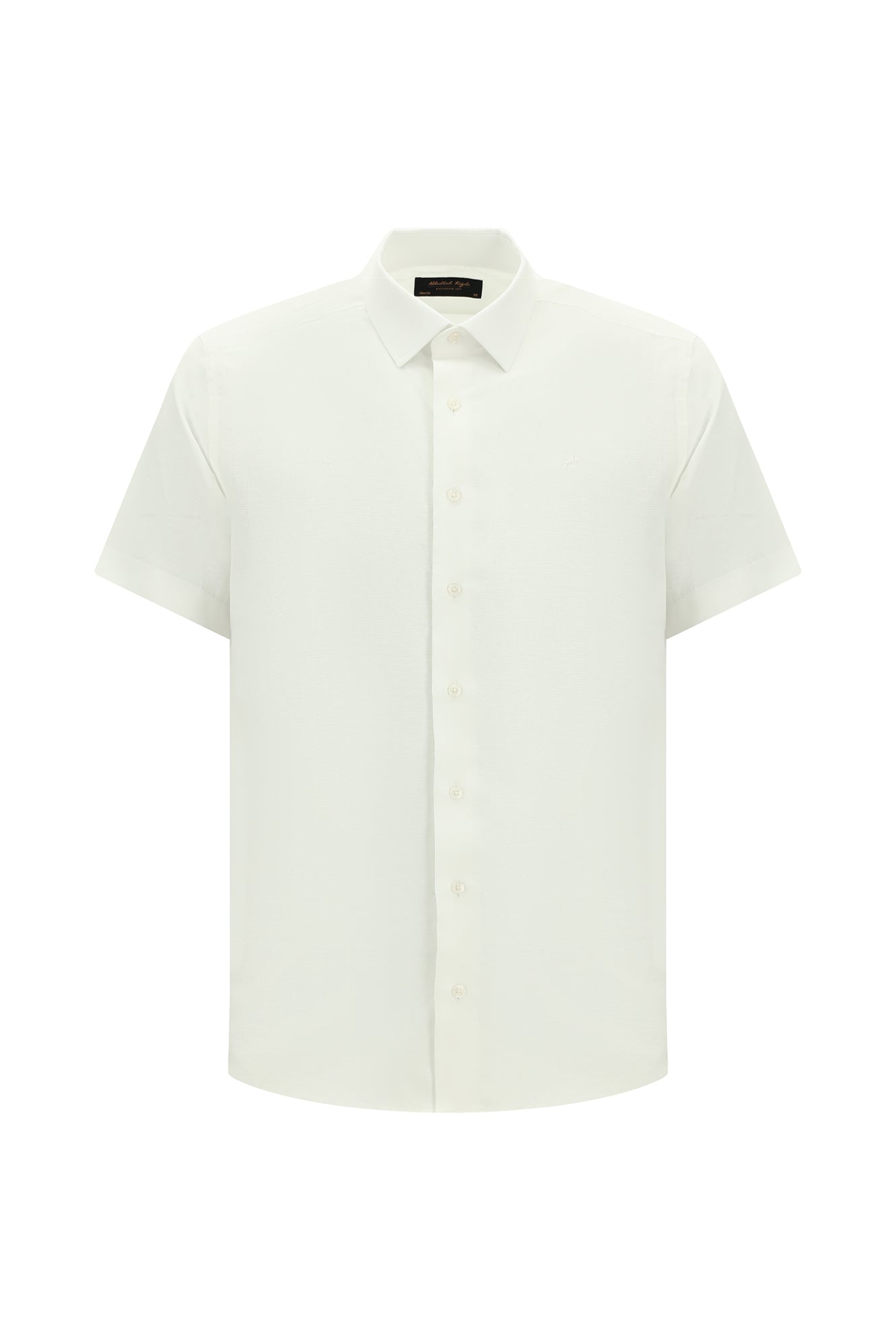 Beyaz Kısa Kol Slim Fit Dar Kesim Desenli Pamuk Gömlek