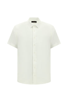 Beyaz Kısa Kol Slim Fit Dar Kesim Desenli Pamuk Gömlek
