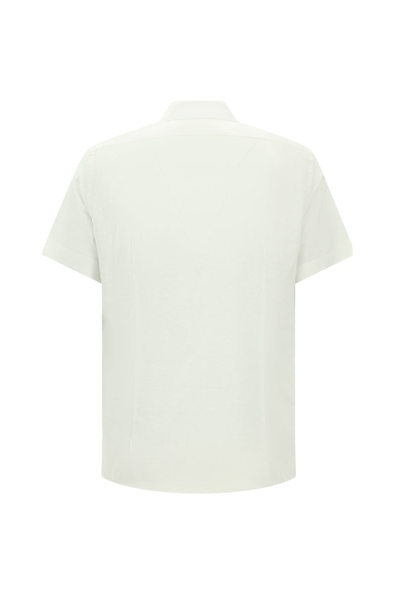 Beyaz Kısa Kol Slim Fit Dar Kesim Desenli Pamuk Gömlek