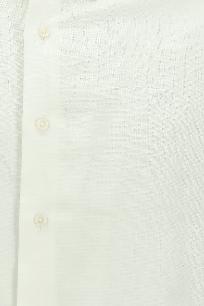 Beyaz Kısa Kol Slim Fit Dar Kesim Desenli Pamuk Gömlek