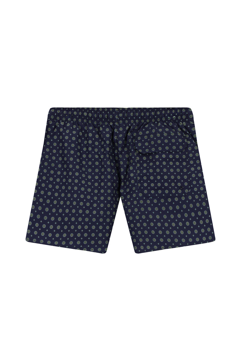 Koyu Lacivert Desenli Deniz Şortu