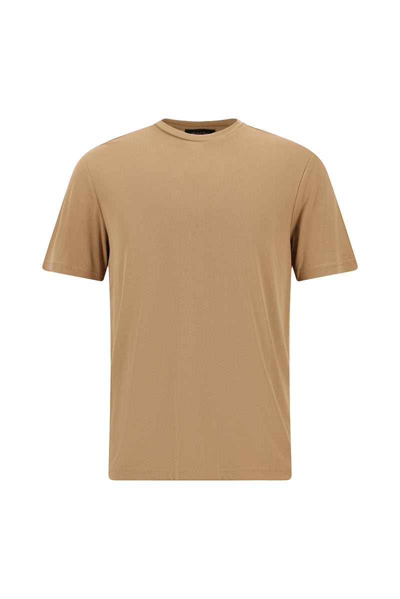 Taba Bisiklet Yaka Regular Fit Modal Karışımlı T-shirt