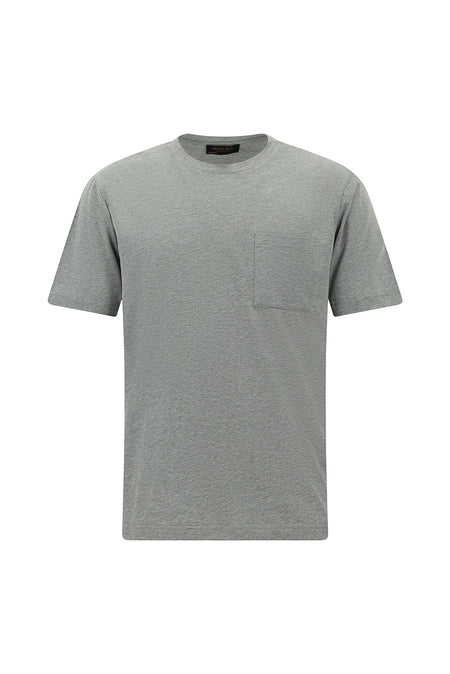 Orta Gri Melanj Bisiklet Yaka Regular Fit Nakışlı Pamuk T-shirt