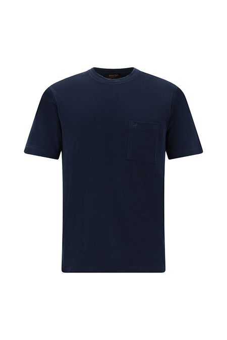 Koyu Lacivert Bisiklet Yaka Regular Fit Nak??l? Pamuk T-shirt-Abdullah Ki??l?