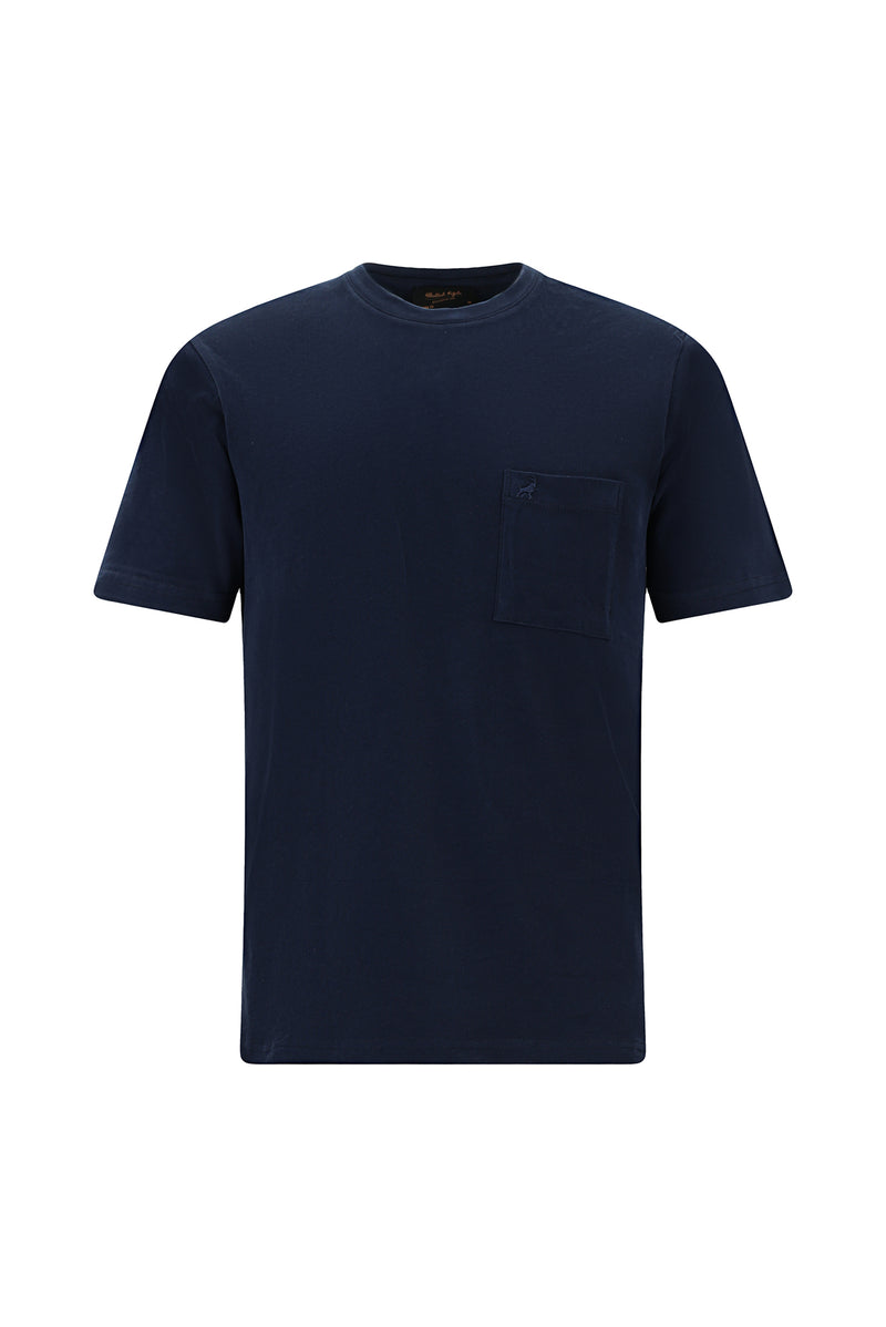 Koyu Lacivert Bisiklet Yaka Regular Fit Nakışlı Pamuk T-shirt