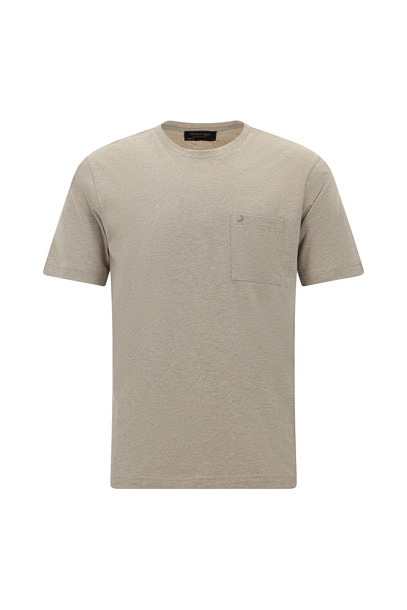 Orta Bej Bisiklet Yaka Regular Fit Nakışlı Pamuk T-shirt