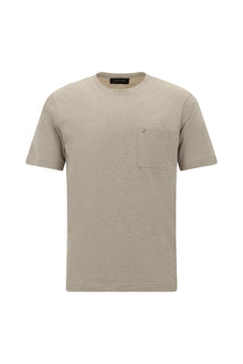 Orta Bej Bisiklet Yaka Regular Fit Nakışlı Pamuk T-shirt