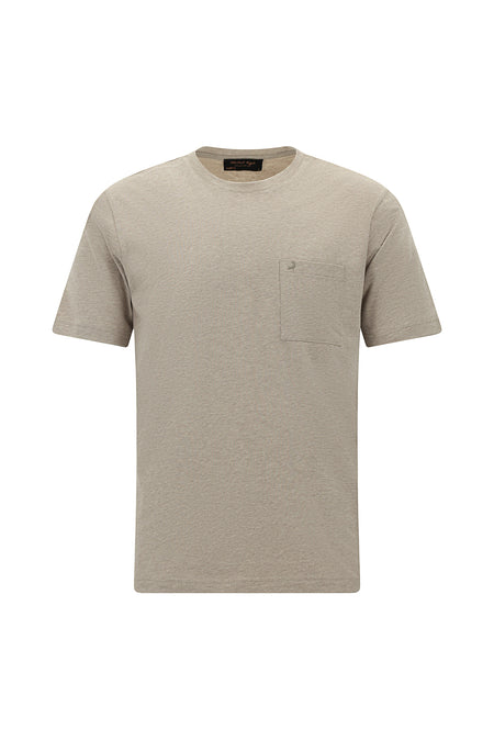 Orta Bej Bisiklet Yaka Regular Fit Nakışlı Pamuk T-shirt