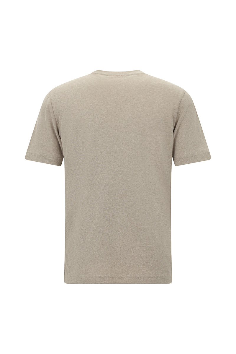 Orta Bej Bisiklet Yaka Regular Fit Nakışlı Pamuk T-shirt