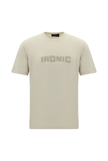 Açık Bej Bisiklet Yaka Oversize Baskılı T-shirt