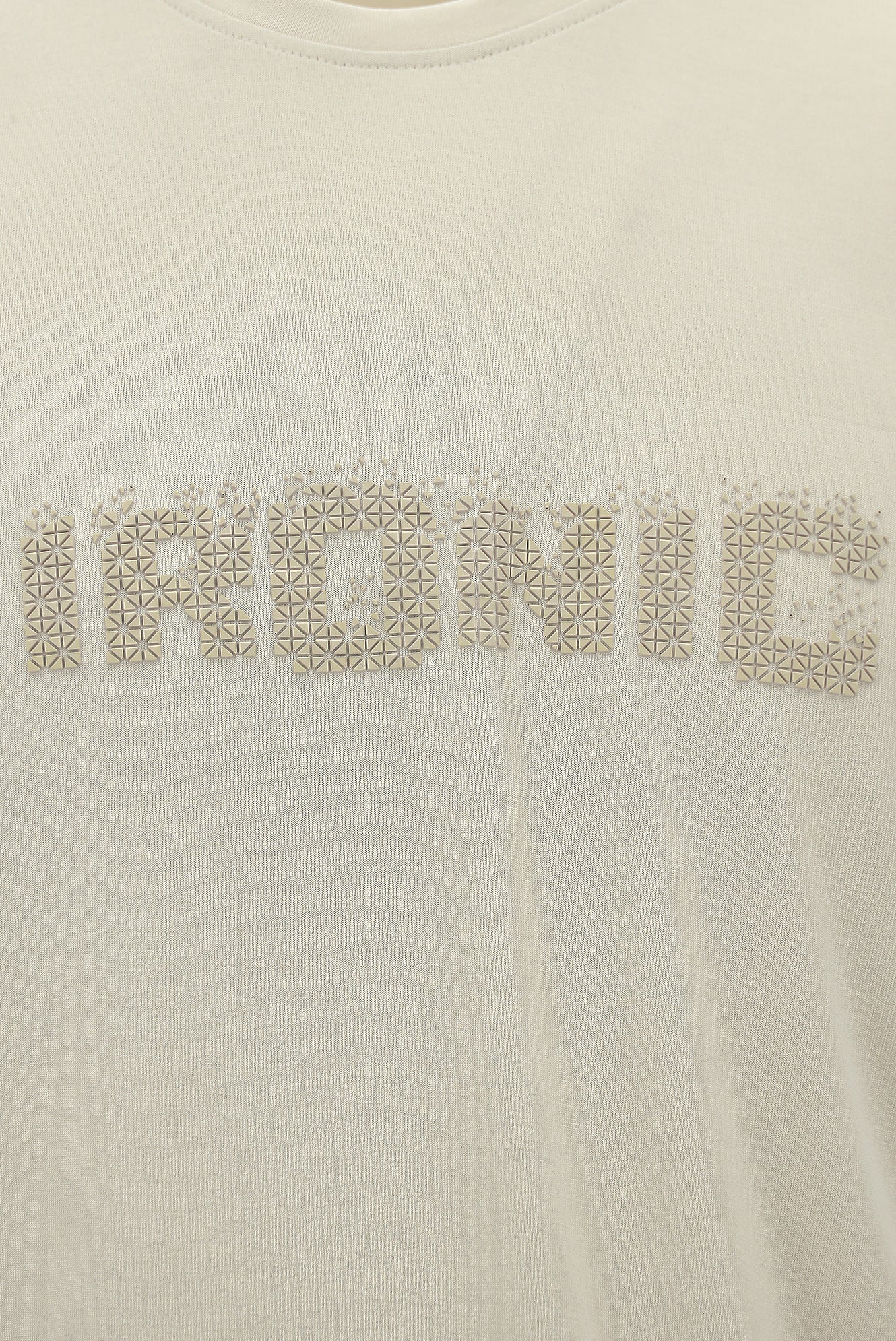 Açık Bej Bisiklet Yaka Oversize Baskılı T-shirt