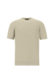 Orta Bej Bisiklet Yaka Regular Fit Desenli Pamuk İtalyan Triko T-shirt