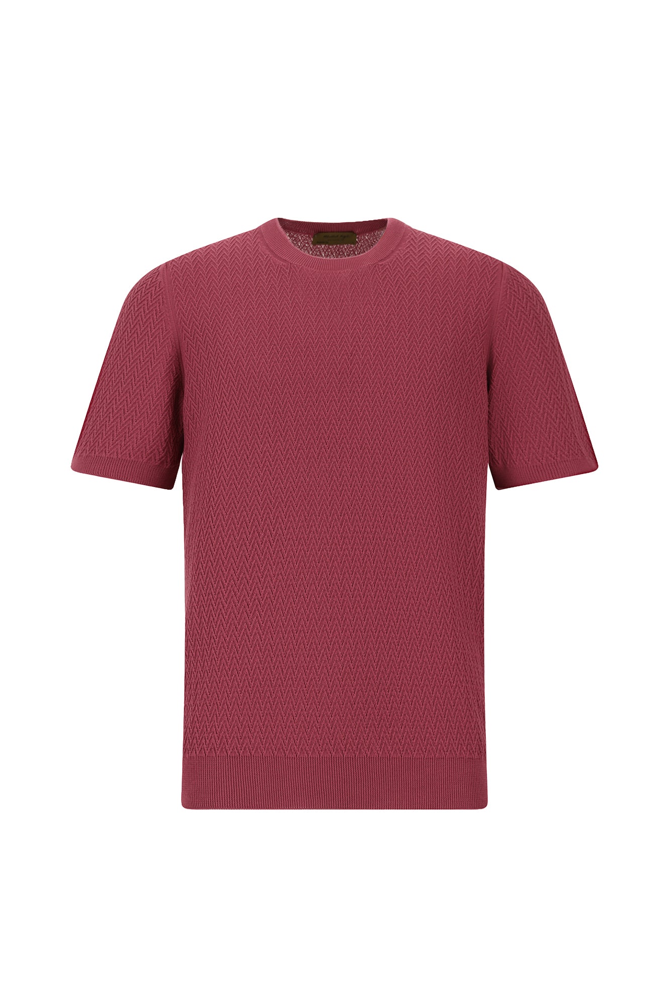 Koyu Bordo Bisiklet Yaka Regular Fit Desenli Pamuk İtalyan Triko T-shirt
