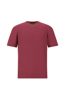 Koyu Bordo Bisiklet Yaka Regular Fit Desenli Pamuk İtalyan Triko T-shirt