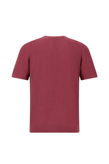 Koyu Bordo Bisiklet Yaka Regular Fit Desenli Pamuk İtalyan Triko T-shirt