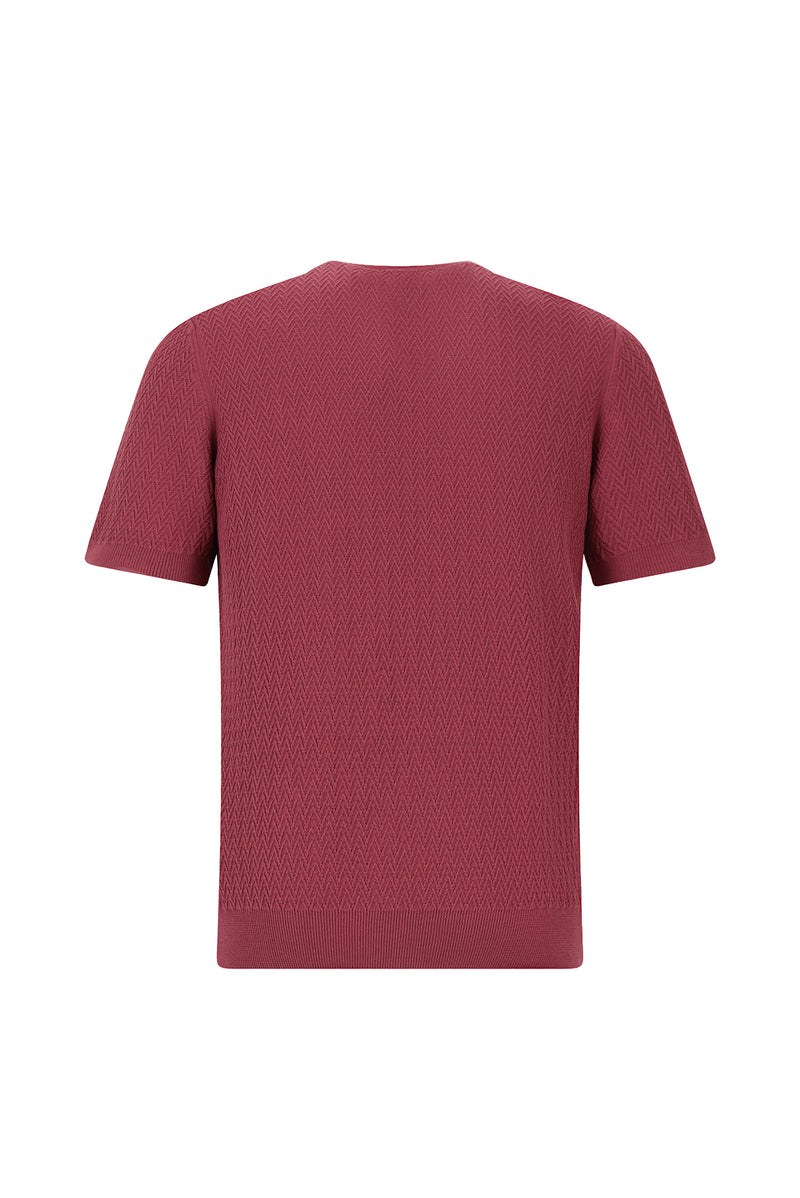 Koyu Bordo Bisiklet Yaka Regular Fit Desenli Pamuk İtalyan Örme T-shirt