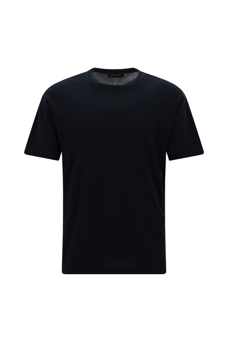 Koyu Lacivert Bisiklet Yaka Oversize Desenli Pamuk T-shirt