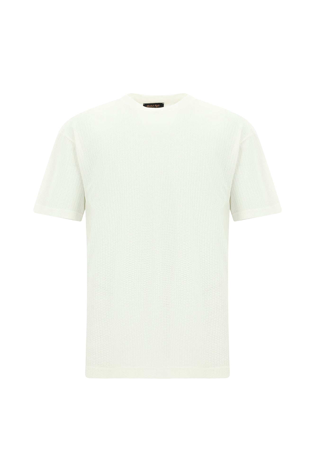 Kırık Beyaz Bisiklet Yaka Oversize Desenli Pamuk T-shirt