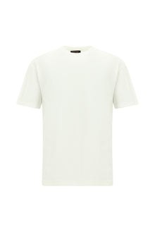 Kırık Beyaz Bisiklet Yaka Oversize Desenli Pamuk T-shirt