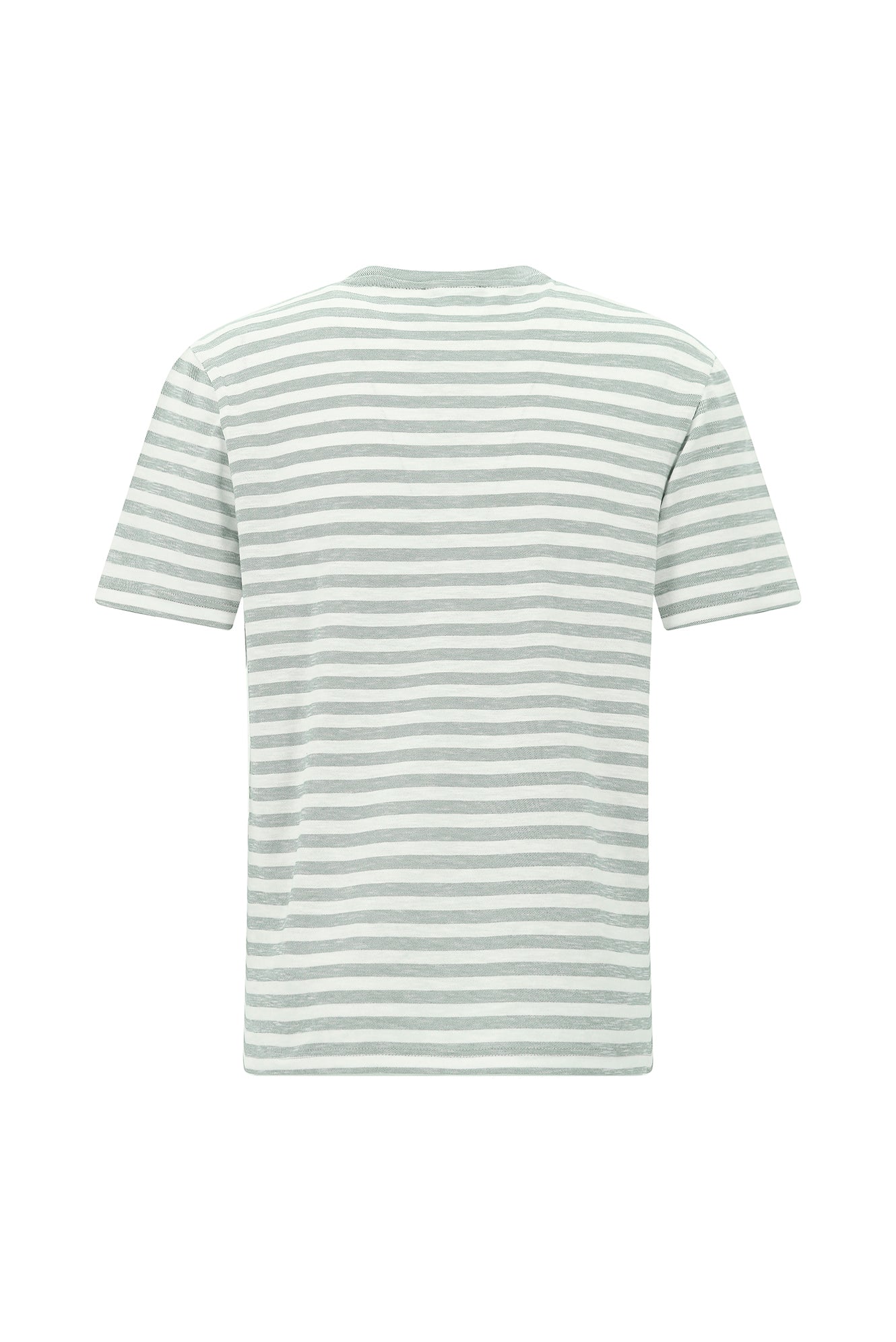 Açık Bej Bisiklet Yaka Regular Fit Pamuk Nakışlı Çizgili T-shirt