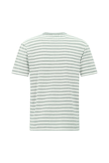 Açık Bej Bisiklet Yaka Regular Fit Pamuk Nakışlı Çizgili T-shirt