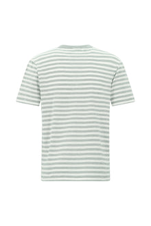 Aç?k Bej Bisiklet Yaka Regular Fit Pamuk Nak??l? Çizgili T-shirt-Abdullah Ki??l?