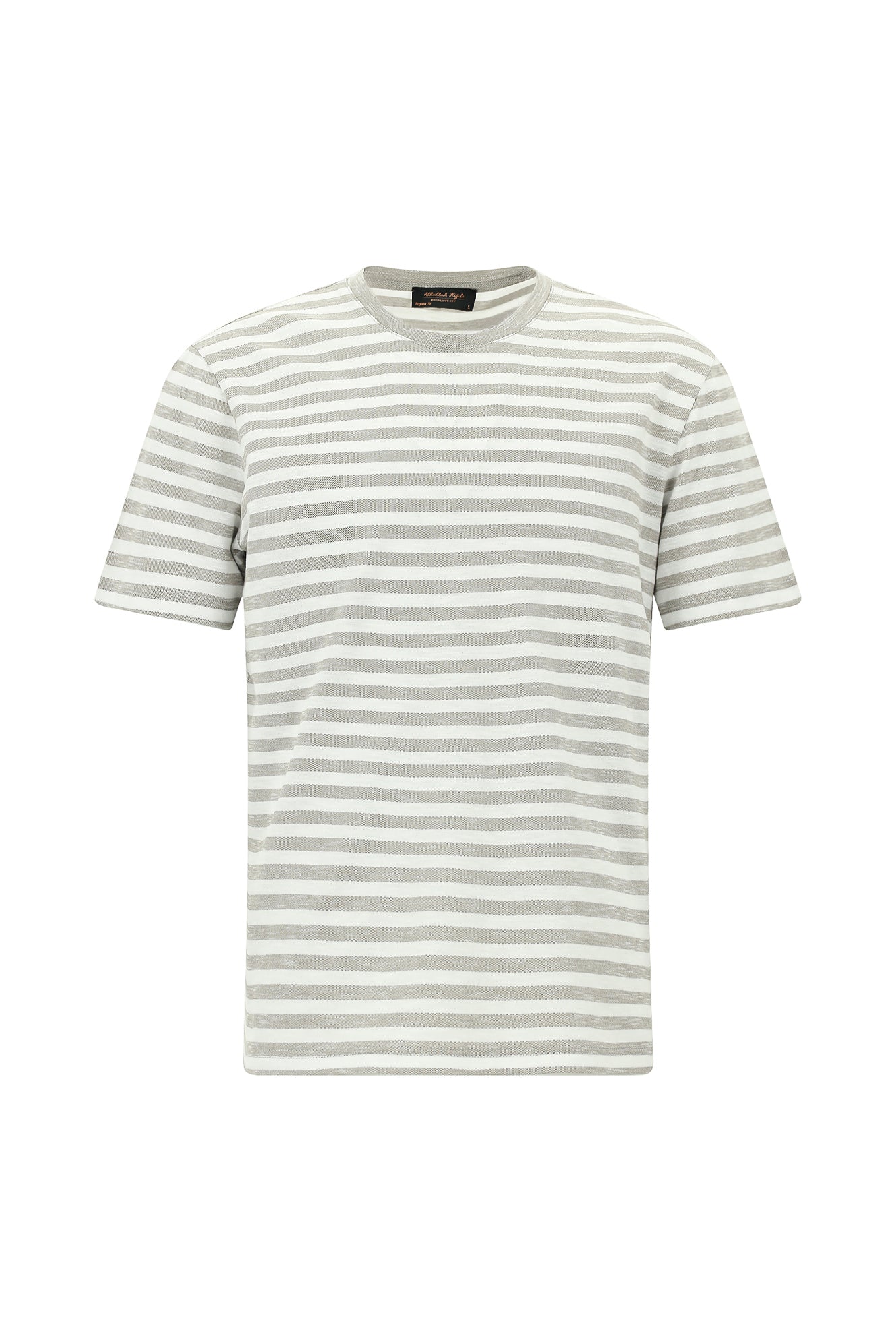 Küf Yeşili Bisiklet Yaka Regular Fit Pamuk Nakışlı Çizgili T-shirt