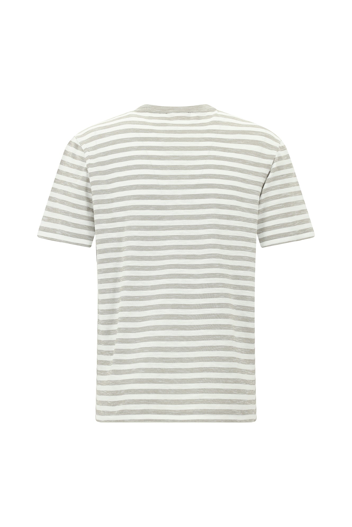 Küf Yeşili Bisiklet Yaka Regular Fit Pamuk Nakışlı Çizgili T-shirt