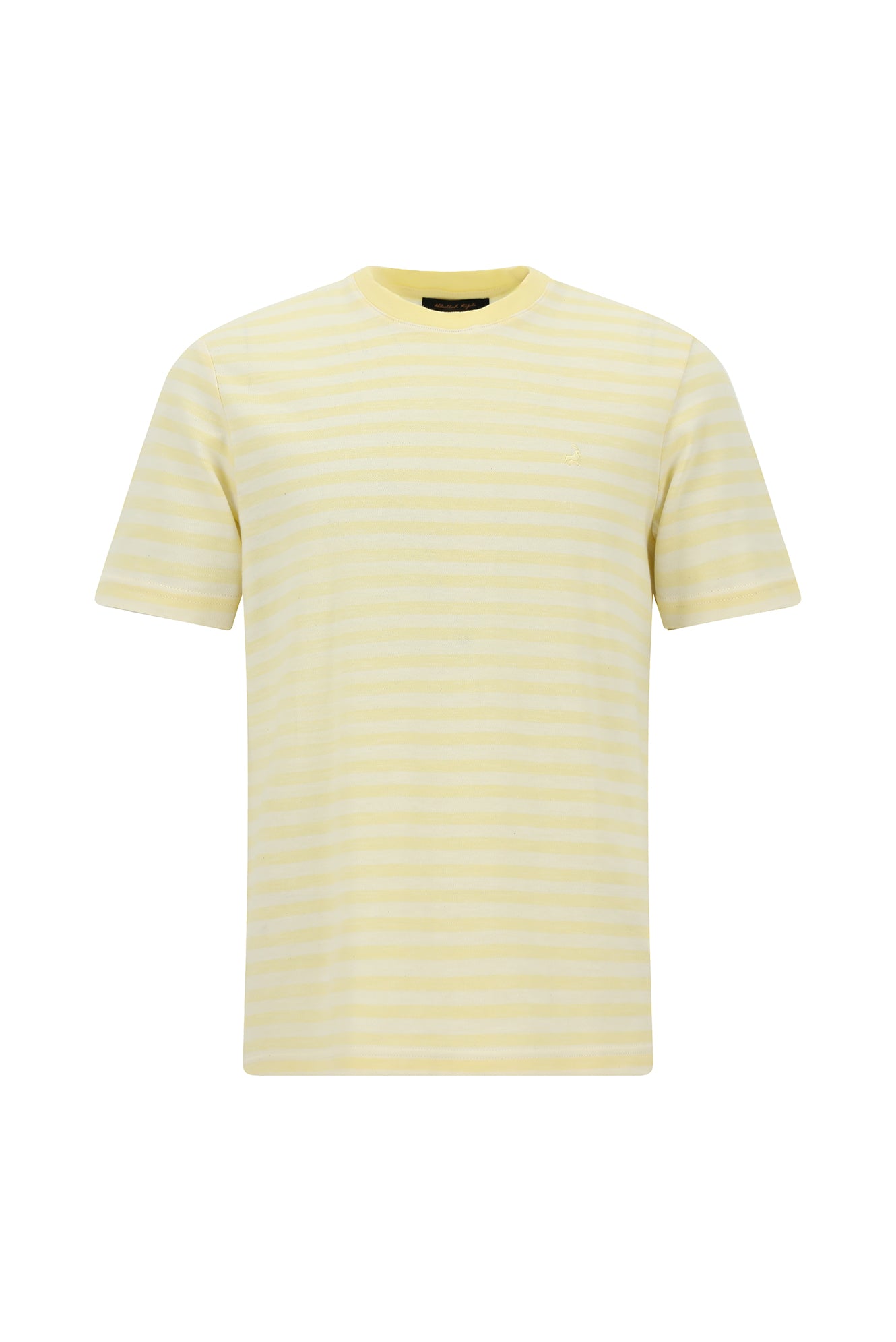 Açık Sarı Bisiklet Yaka Regular Fit Pamuk Nakışlı Çizgili T-shirt