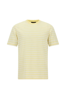 Açık Sarı Bisiklet Yaka Regular Fit Pamuk Nakışlı Çizgili T-shirt