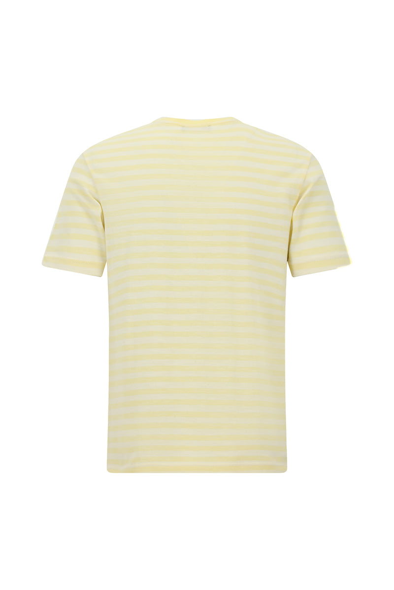 Açık Sarı Bisiklet Yaka Regular Fit Pamuk Nakışlı Çizgili T-shirt