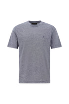Açık Lacivert Bisiklet Yaka Regular Fit Nakışlı Pamuklu Keten Çizgili T-shirt