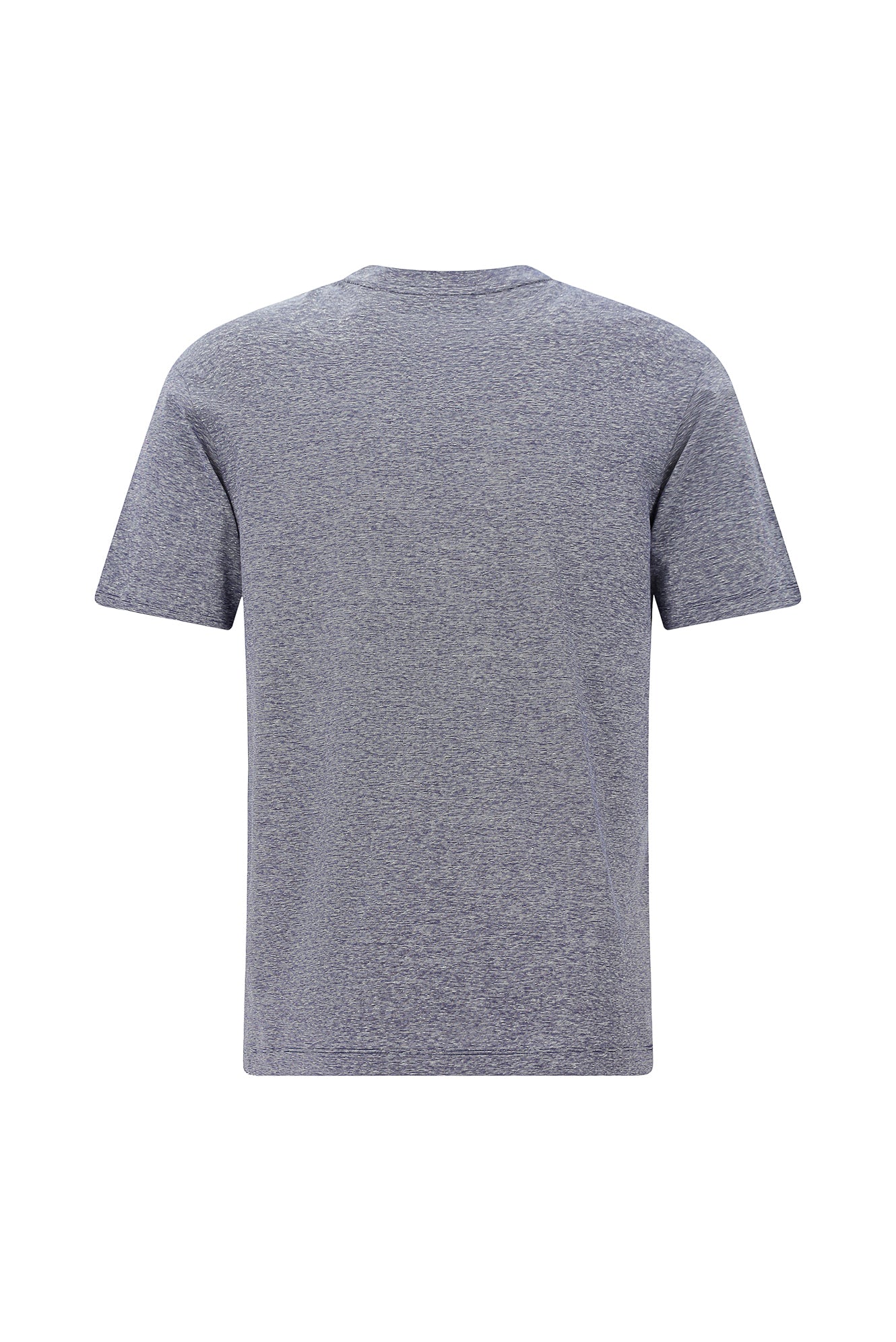 Açık Lacivert Bisiklet Yaka Regular Fit Nakışlı Pamuklu Keten Çizgili T-shirt