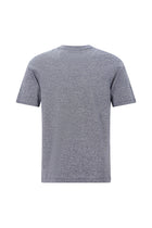 Açık Lacivert Bisiklet Yaka Regular Fit Nakışlı Pamuklu Keten Çizgili T-shirt
