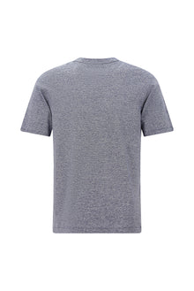 Açık Lacivert Bisiklet Yaka Regular Fit Nakışlı Pamuklu Keten Çizgili T-shirt