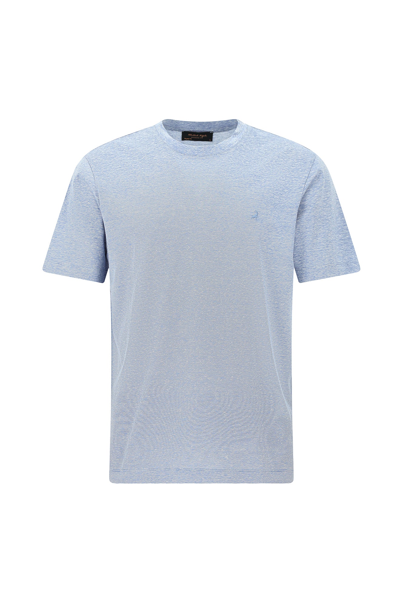 Mavi Bisiklet Yaka Regular Fit Nakışlı Pamuklu Keten Çizgili T-shirt