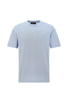 Mavi Bisiklet Yaka Regular Fit Nakışlı Pamuklu Keten Çizgili T-shirt