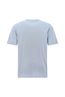 Mavi Bisiklet Yaka Regular Fit Nakışlı Pamuklu Keten Çizgili T-shirt