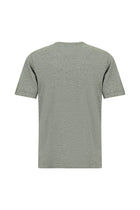 Açık Haki Bisiklet Yaka Regular Fit Nakışlı Pamuklu Keten Çizgili T-shirt