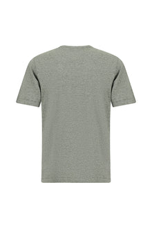 Açık Haki Bisiklet Yaka Regular Fit Nakışlı Pamuklu Keten Çizgili T-shirt