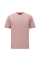 Toz Pembe Bisiklet Yaka Regular Fit Nakışlı Pamuklu Keten Çizgili T-shirt